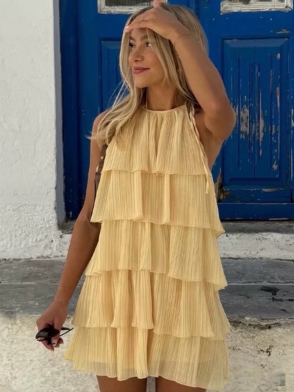 Zara Butter Yellow Ruffle Tiered Halter Dress [NWT]